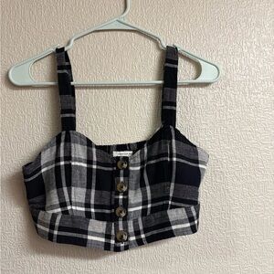 American Eagle Outfitters Black and Gray Plaid Crop Top
